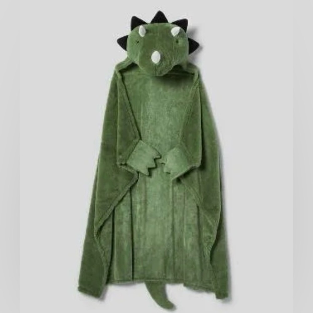 Dinosaur Kids' Hooded Blanket - Pillowfort™: Wearable Faux Fur, Green